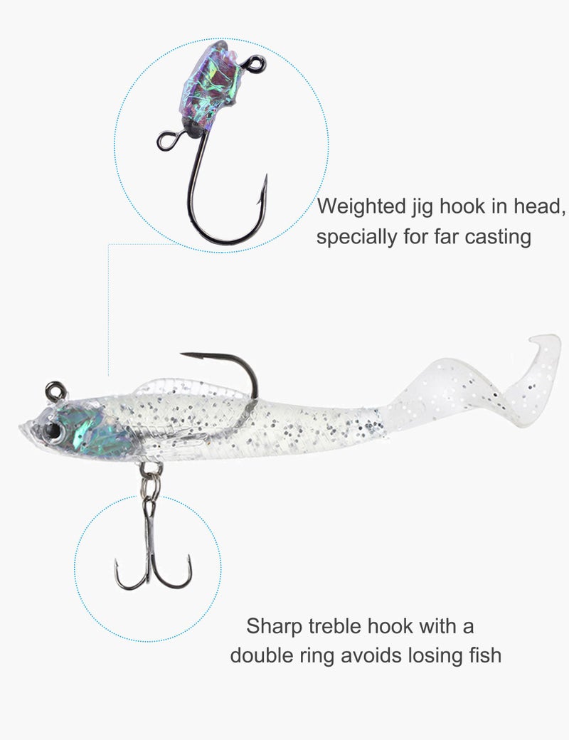 Facikono Lures for Bass Jig Head Soft Swimbait, 6-Pack 6 Colors Plastic Bait for Saltwater/Freshwater Fishing - Image 5
